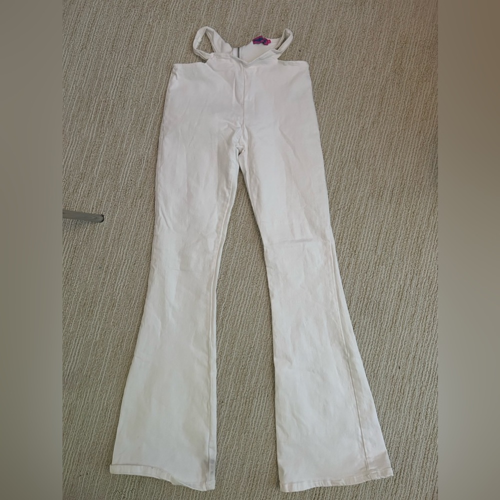 Edikted Cut Out White Flare Jeans